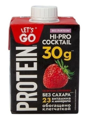 Коктейль молоч безлакт Летс&Гоу протеин Клубник 0% 500г БЗМЖ