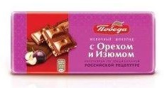 Шоколад Победа вкуса молочный с орехом и изюмом 80г