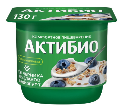 Йогурт Актибио Черника/5 злаков/Семена льна 2,9% 130г БЗМЖ