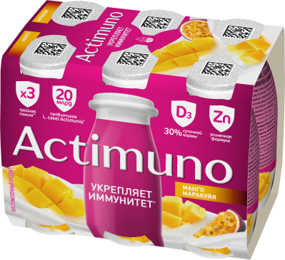 Напиток кисломолочный Актимуно Манго/Маракуйя 1,5% 95г БЗМЖ