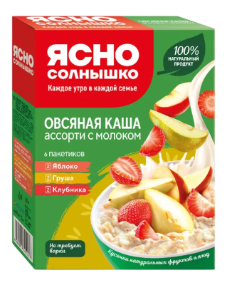 Каша овсяная ассорти №16 Ясно солнышко груша/клубника/яблоко 6*45г