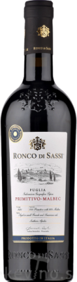Вино Ронко Ди Сасси Примитиво Мальбек Пулия кр п/сух 0,75л 14,5%