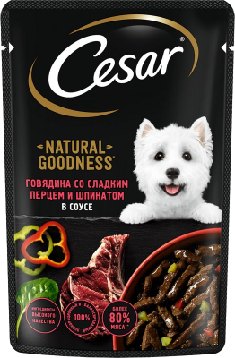 Корм влажный для собак Цезарь Natural Goodness Говядина/Паприка/Шпинат в соусе 80г