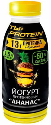 Йогурт питьевой протеиновый РАЭ Ананас 1,5% 290г БЗМЖ