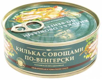 Килька балтийская неразделанная обжаренная в т/с по-венгерски За Родину ключ 240г