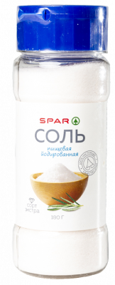 Соль поваренная пищевая выварочная йодированная SPAR 180г