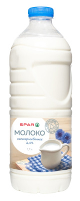 Молоко SPAR 2,5% бутылка 1700г БЗМЖ