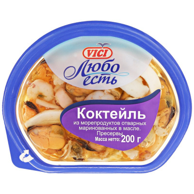 Коктейль из маринованных морепродуктов в масле Вичи 200г