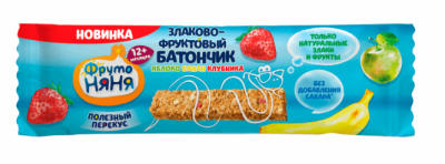 Батончик злаково-фруктовый ФрутоНяня Яблоко/Банан/Клубника с 12мес 25г
