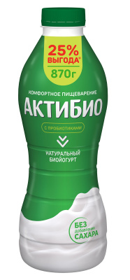 Биойогурт питьевой Актибио Натуральный 1,8% бутылка 870г БЗМЖ