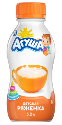 Ряженка Агуша с 12 мес 3,2% пл/бут 180г БЗМЖ
