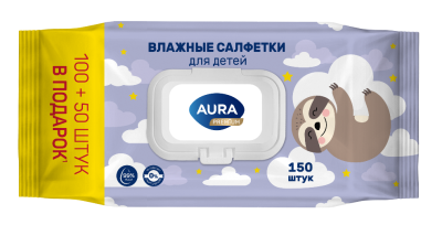 Влажные салфетки AURA PREMIUM детские с крышкой 150шт