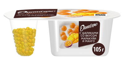 Йогурт Даниссимо Фантазия Хрустящие шарики Манго-Маракуйя 3,4% 105г БЗМЖ