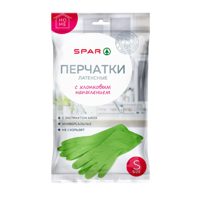 Перчатки латексные SPAR Хлопковое напыление (S)
