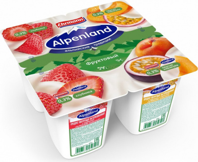 Продукт йогуртный Альпенленд Клубника-Персик-Маракуйя 0,3% 95г БЗМЖ