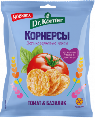 Чипсы цельнозерновые кукурузно-рис Др Кёрнер томат и базилик 50г