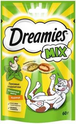 Лакомство для кошек Дримис Микс подушечки Курица/Кошачья мята 60г