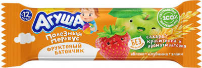 Батончик фруктовый Агуша Яблоко/Клубника/Злаки с 12мес 15г