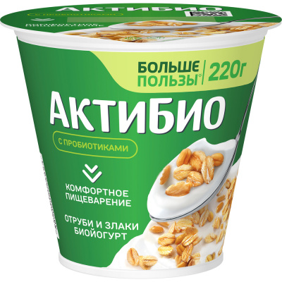 Биойогурт Актибио Отруби/Злаки 2,9% 220г БЗМЖ
