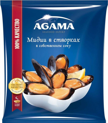 Мидии Агама в створках в/м в собственном соку 450г