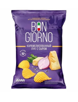 Чипсы Бон Джорно Рифленые Карамелизованный лук с сыром 80г