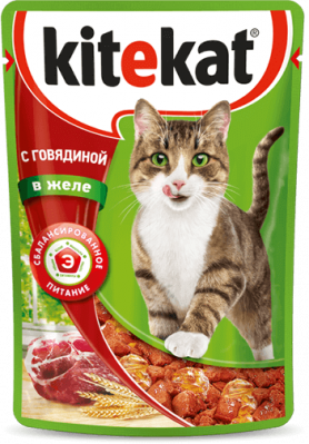 Корм влажный для кошек Китекат Говядина в желе 85г