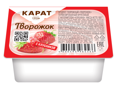 Продукт творожный Карат Клубника 9% 100г БЗМЖ