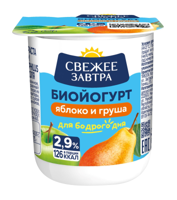 Биойогурт Свежее Завтра Яблоко/Груша 2,9% 125г БЗМЖ