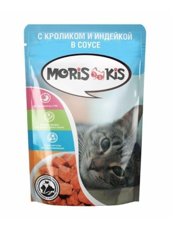 Корм влажный для кошек Морис Кис Кролик/Индейка в соусе 85г