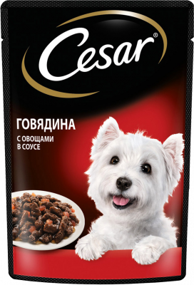 Корм влажный для собак Цезарь Говядина/Овощи в соусе 85г