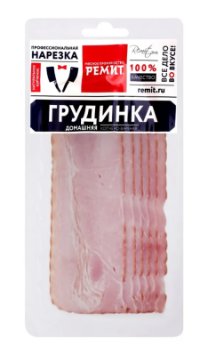 Грудинка в/к Домашняя Ремит в/у нарезка 150г