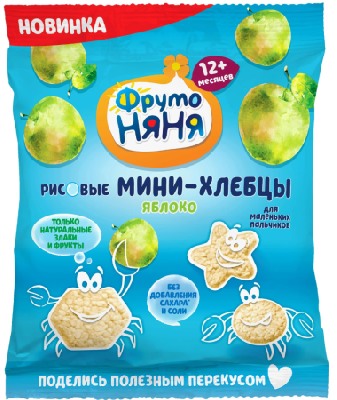 Хлебцы рисовые мини ФрутоНяня яблоко с 12мес 30г