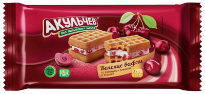 Вафли Акульчев Венские со взбитыми сливками и вишней 112г
