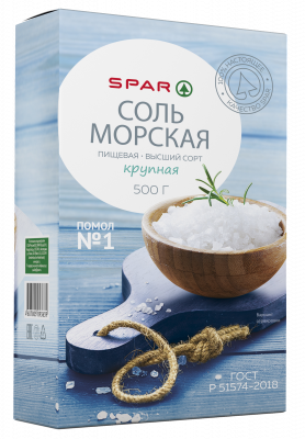 Соль морская крупная SPAR 500г коробка
