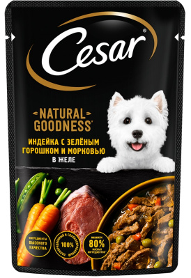 Корм влажный для собак Цезарь Natural Goodness Индейка/Горох/Морковь в желе 80г