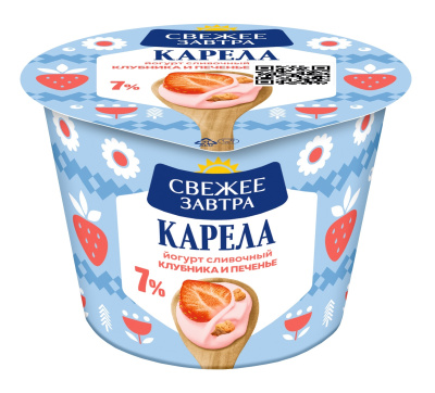 Йогурт сливочный Карела Свежее Завтра Клубника/Печенье 7% 180г БЗМЖ