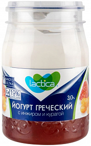 Йогурт Лактика Греческий Инжир/Курага двухслойный 3% банка 190г БЗМЖ