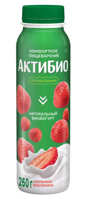 Биойогурт питьевой Актибио Клубника/Земляника 1,5% 260г БЗМЖ