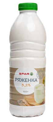 Ряженка SPAR 3,2% бутылка 900г БЗМЖ