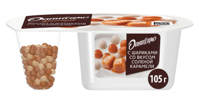 Йогурт Даниссимо Фантазия Хрустящие шарики Соленая карамель 6,9% 105г БЗМЖ