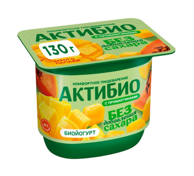 Биойогурт Актибио Манго/Папайя б/сахара 3% 130г БЗМЖ