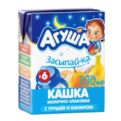 Каша молочная Агуша Засыпай-ка злаковая Груша/Банан с 6мес т/п 0,2л БЗМЖ