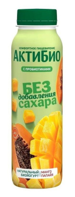 Биойогурт питьевой Актибио Манго/Папайя б/с 1,5% 260г БЗМЖ