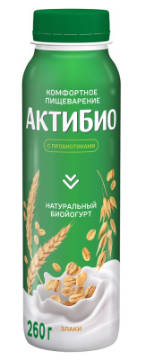 Биойогурт питьевой Актибио Злаки 1,6% 260г БЗМЖ