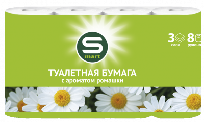 Бумага туалетная SMART 3-сл 8 рул с ароматом Ромашки