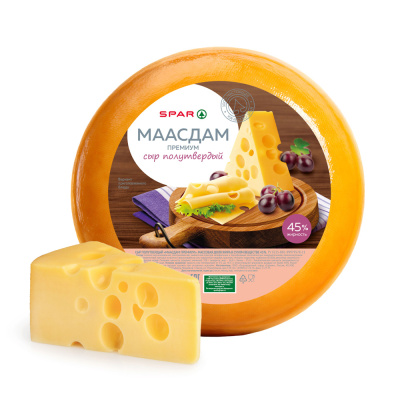 Сыр Маасдам Премиум SPAR 45% п/тв вес БЗМЖ