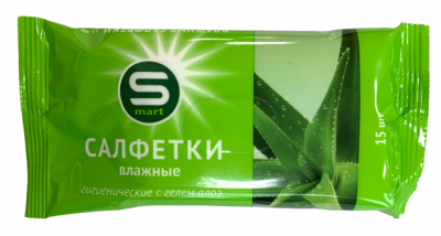 Салфетки влажные Smart 15 листов гигиенические с гелем Алое