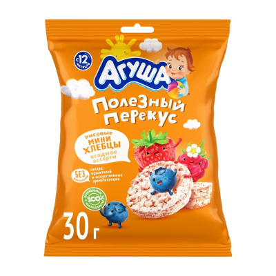 Хлебцы рисовые Агуша Ягодное Ассорти с 12мес 30г