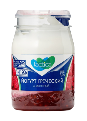 Йогурт Лактика Греческий Малина двухслойный 3% банка 190г БЗМЖ