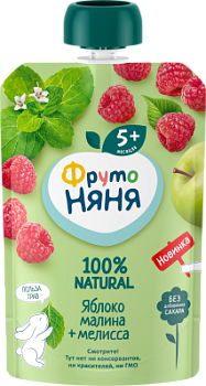 Пюре ФрутоНяня Яблоко/Малина/Мелисса с 5мес д/п 90г